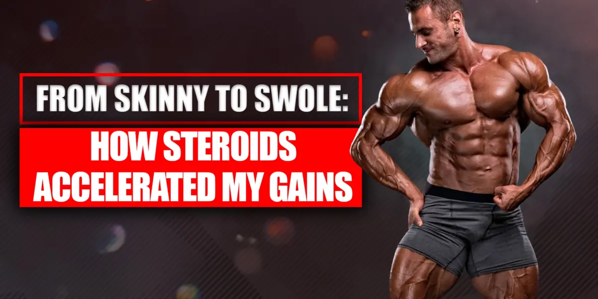 A bodybuilder showing results from a steroids muscle transformation story after completing his first cycle.
