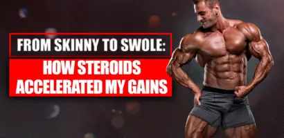 A bodybuilder showing results from a steroids muscle transformation story after completing his first cycle.