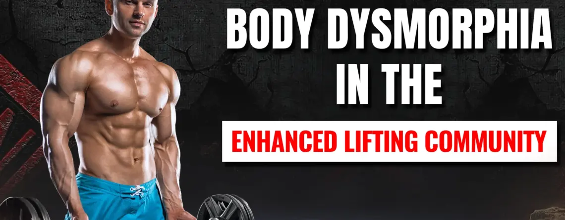 Enhanced bodybuilder looking at reflection, symbolizing body dysmorphia and struggles with self-image.