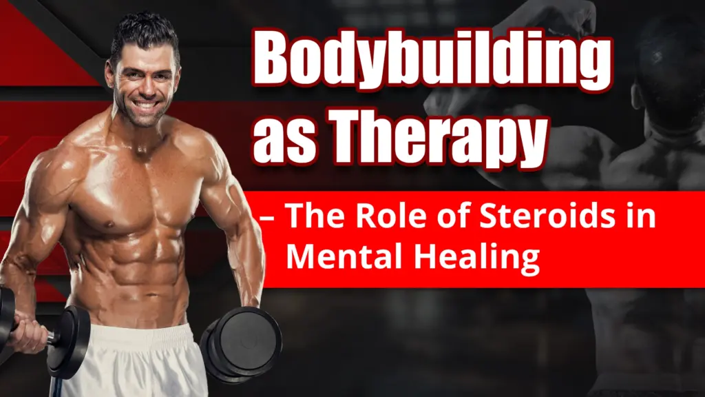 Bodybuilder lifting weights with focus, symbolizing steroids and mental healing in bodybuilding therapy.