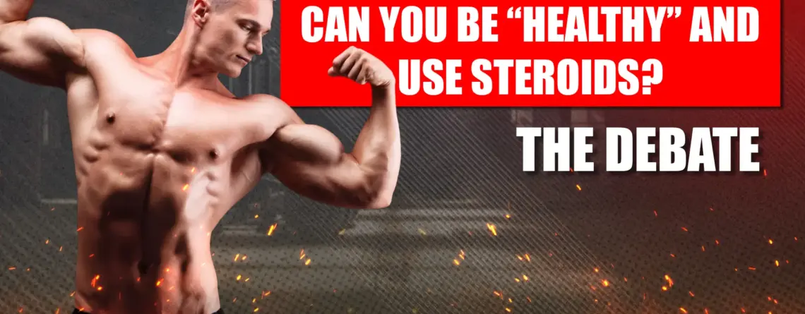 Bodybuilder debating health risks and benefits of using steroids
