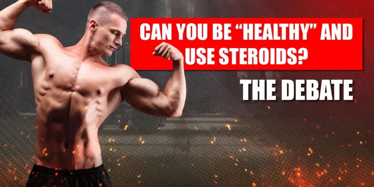 Bodybuilder debating health risks and benefits of using steroids