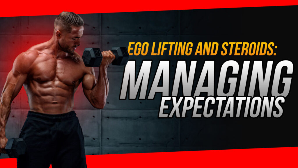 Bodybuilder struggling with heavy weights symbolizing ego lifting risks on steroids