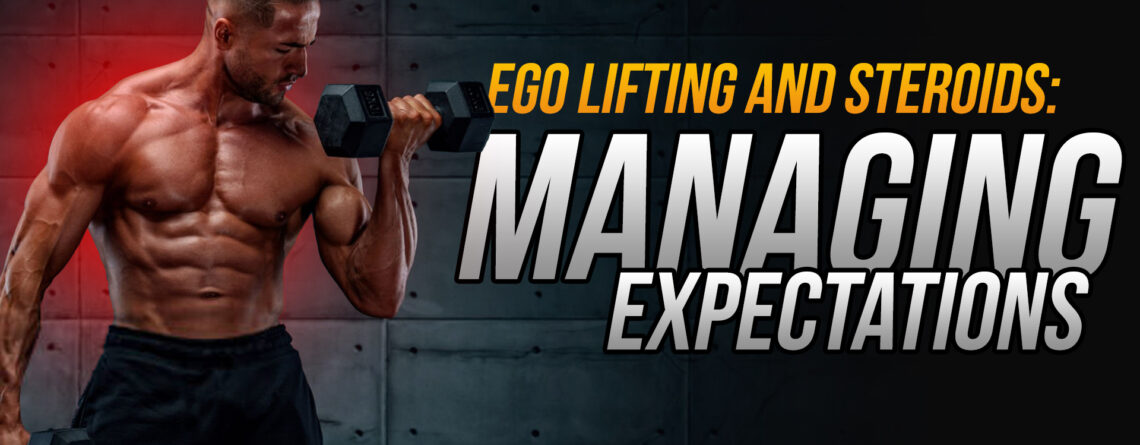 Bodybuilder struggling with heavy weights symbolizing ego lifting risks on steroids