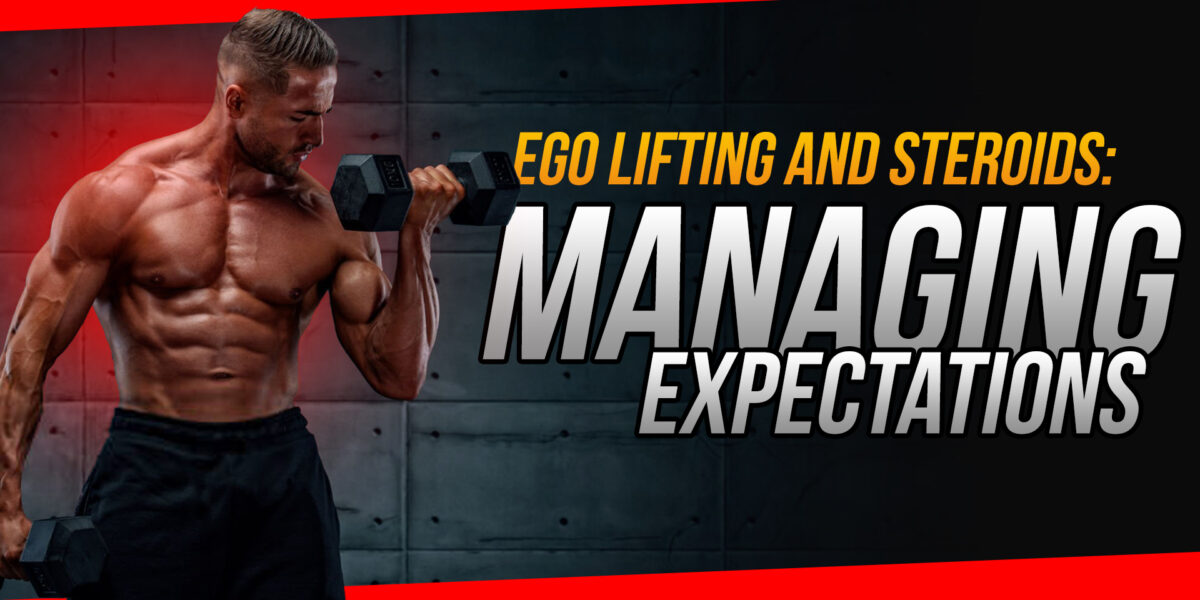 Bodybuilder struggling with heavy weights symbolizing ego lifting risks on steroids