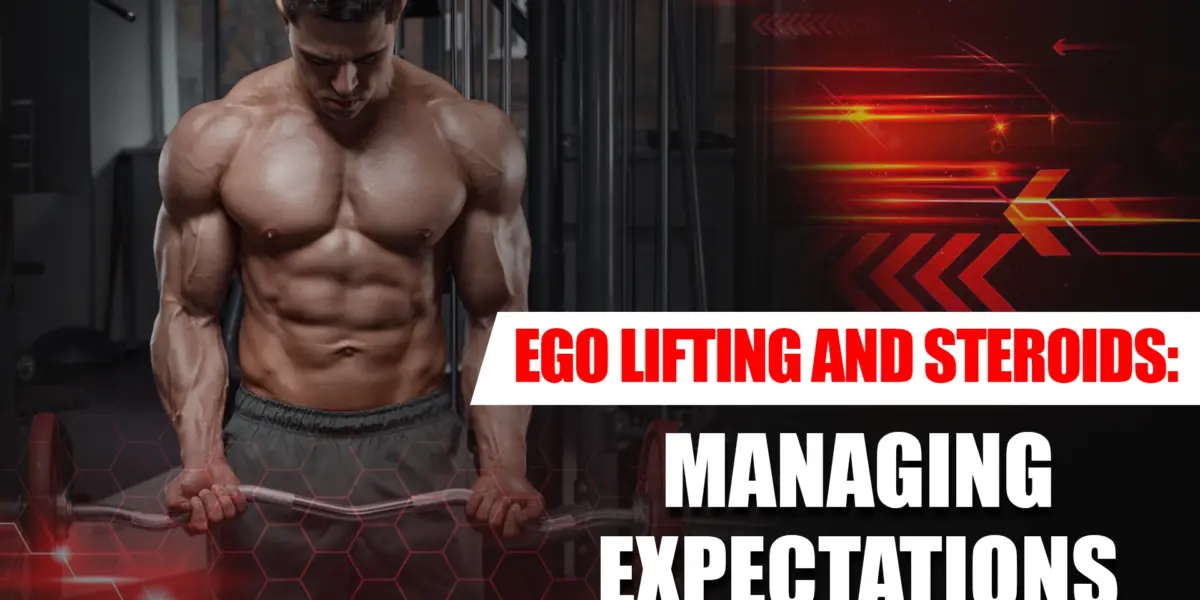 Weightlifter struggling with heavy barbell symbolizing ego lifting and steroid risks