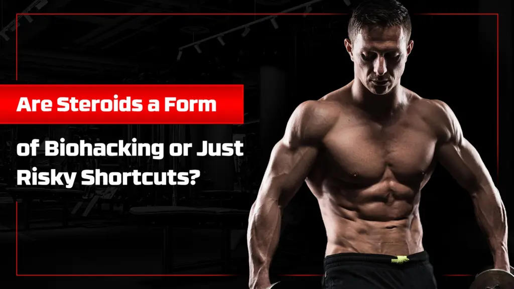 A man analyzing steroids and supplements on a desk while exploring biohacking techniques.