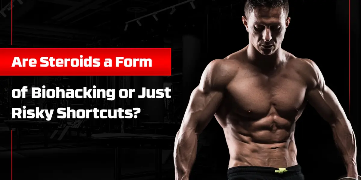 A man analyzing steroids and supplements on a desk while exploring biohacking techniques.