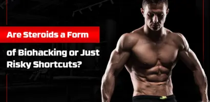 A man analyzing steroids and supplements on a desk while exploring biohacking techniques.