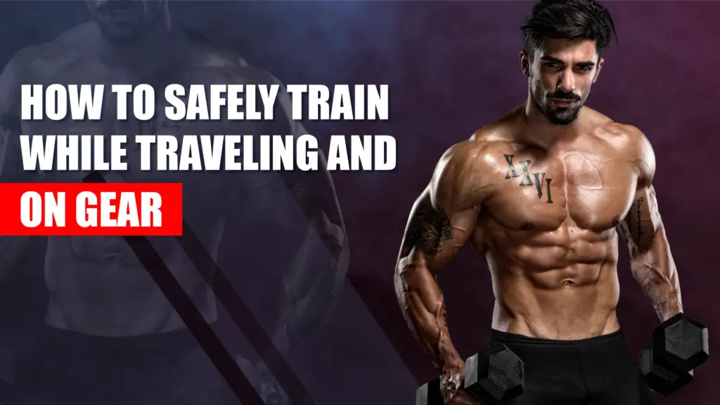Man training in a gym while traveling and maintaining his steroid cycle safely