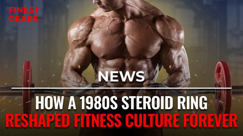 Illustration showing the lasting influence of a 1980s steroid ring on global fitness culture